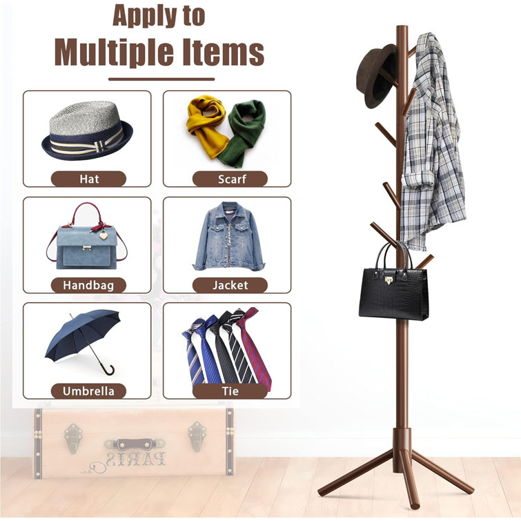 Latitude Run® Wooden Coat Rack Stand With 8 HooksPine Adjustable Coat